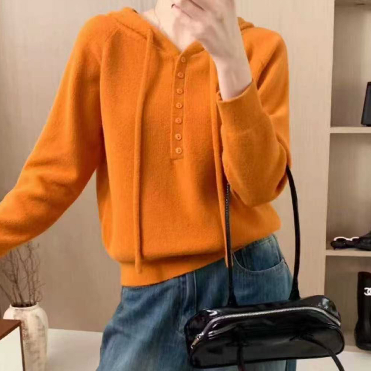 韩衣舍02套头款针织连帽秋季冬季毛针织衫毛衣高领衫加厚衣长60