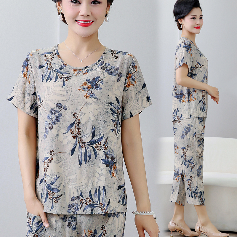 [上衣+裤子]绵绸大码时尚休闲夏季宽松显瘦洋气薄款套装