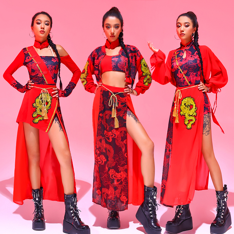 爵士舞演出服中国风年会复古表演服跳舞服装女团演出服打歌服套装