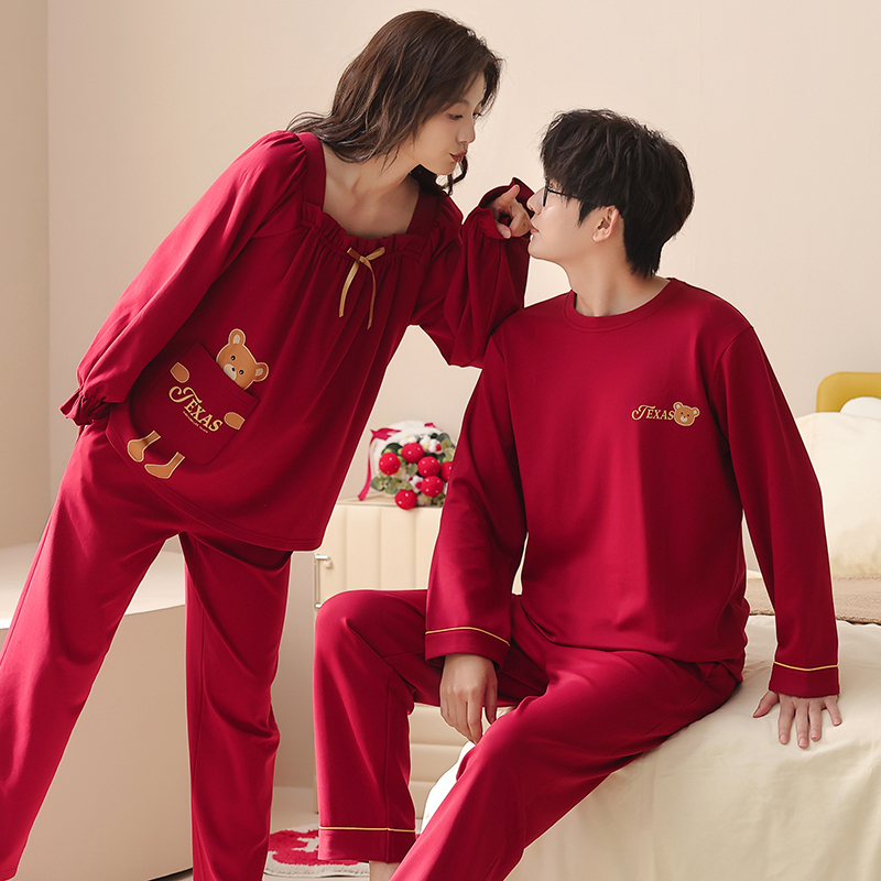结婚情侣睡衣新婚套装春秋季纯棉长袖可爱公主风本命年家居服套装