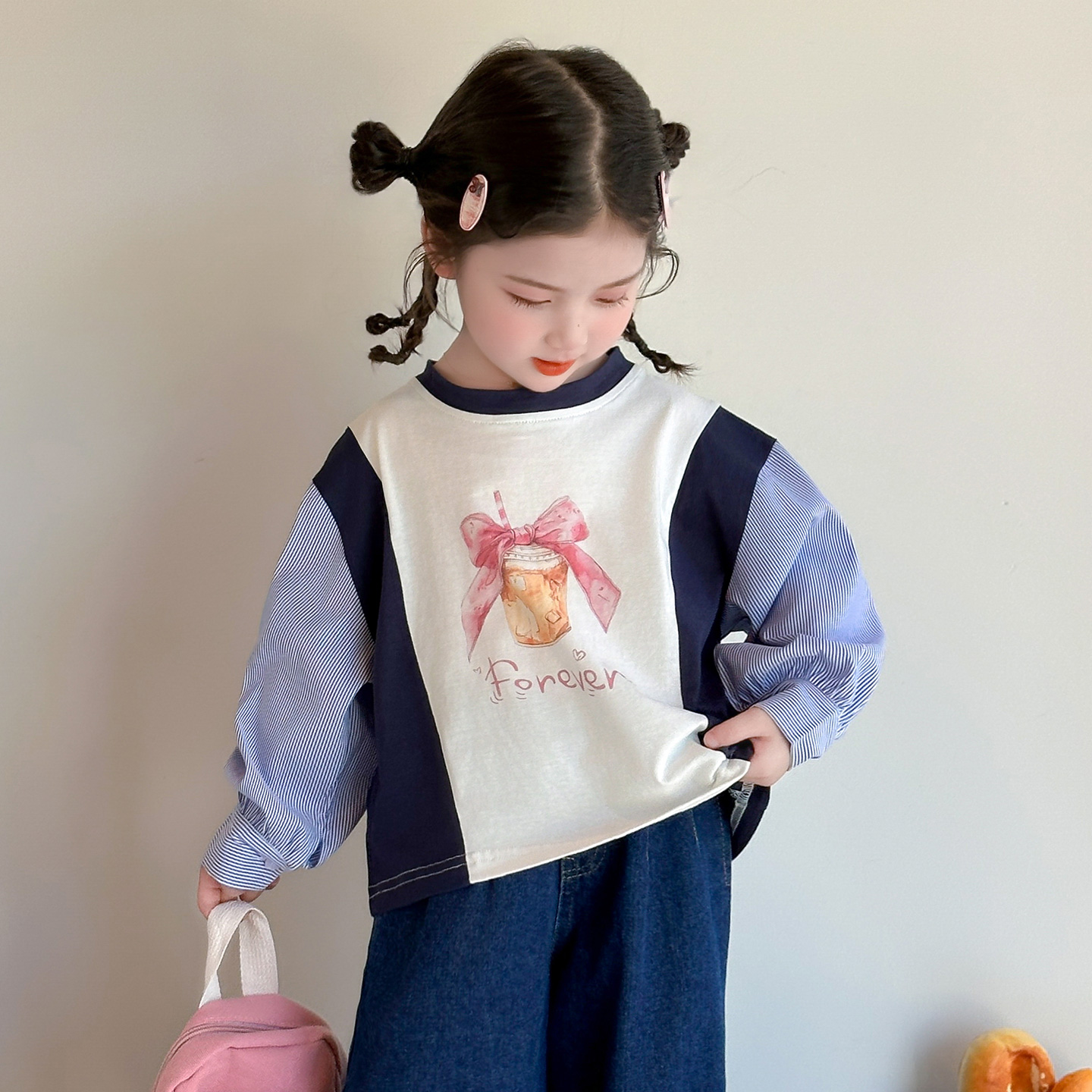 女童卫衣2025新款春秋季女宝宝休闲小童衬衫袖打底衫上衣潮流时髦
