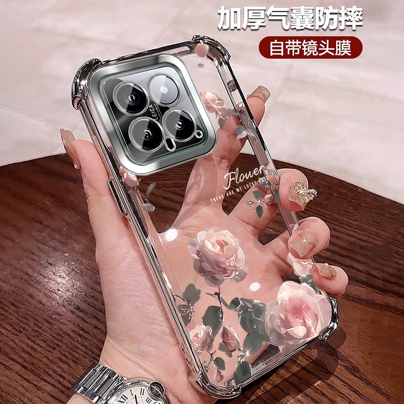 护镜适用小米14手机壳气囊防摔套Mi14pro透明全包镜头膜 网红个性