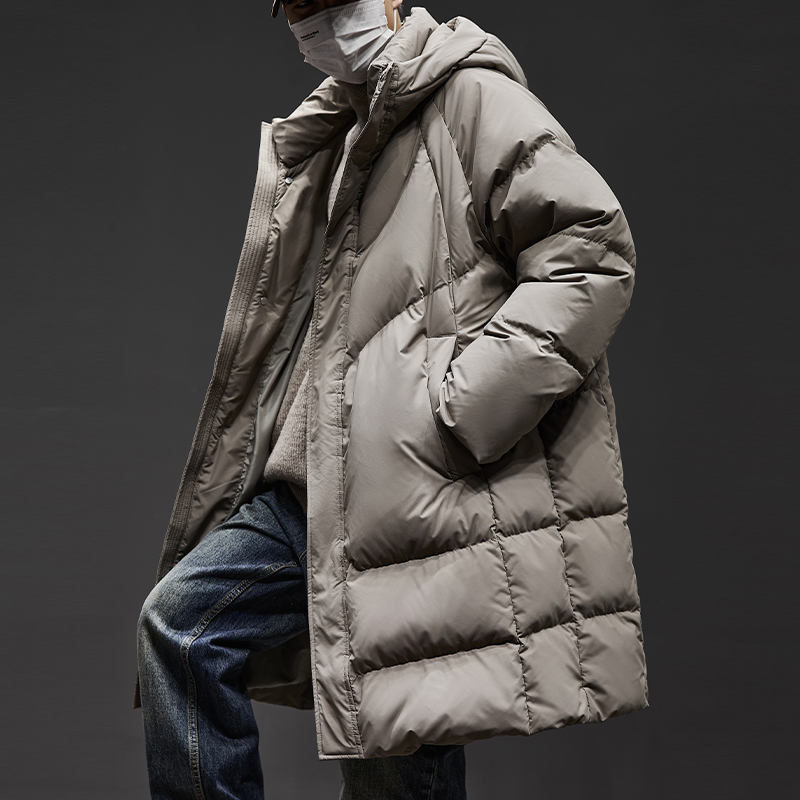 90白鸭绒高充蓬松羽绒服男冬季加厚保暖中长款男高端宽松连帽外套