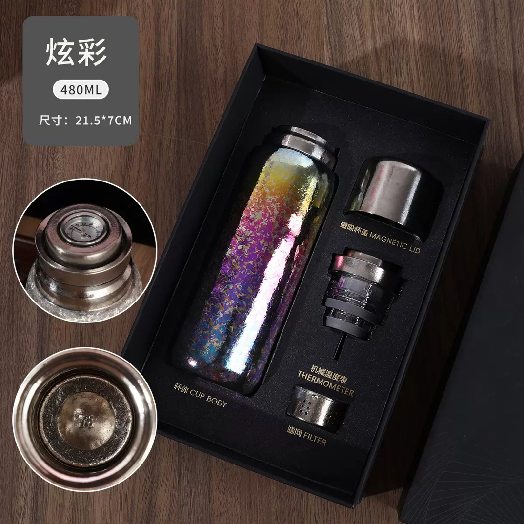 机械温显高档杯内外纯钛杯轻奢焖泡保温焖茶杯办公商务礼品礼盒装
