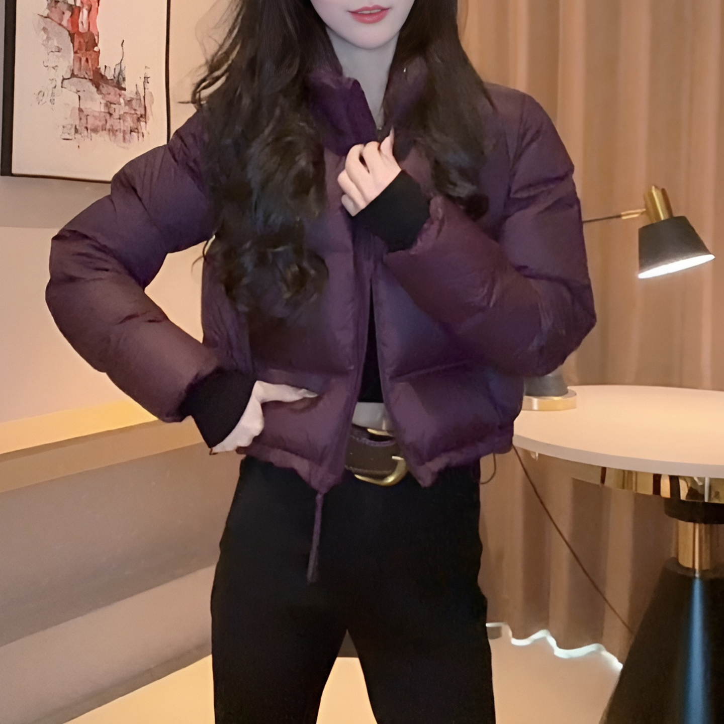 时尚洋气高级感棉服立领外套2025冬季新款设计派克服百搭短上衣