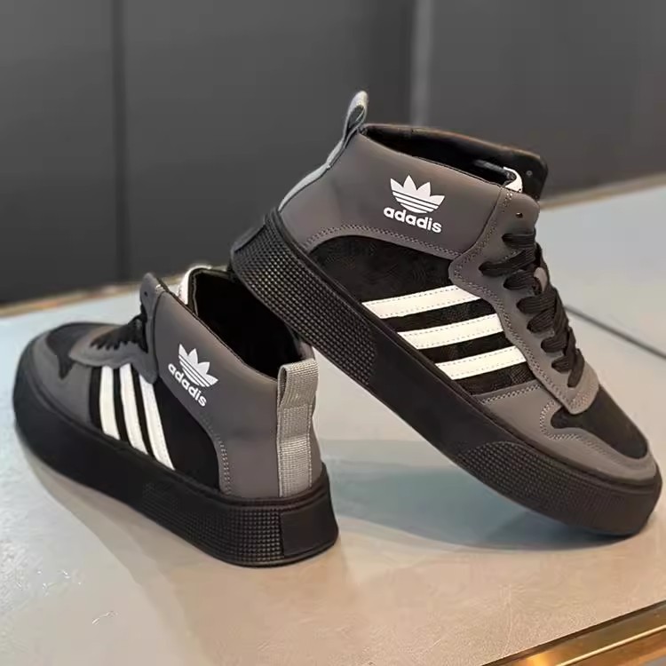 男鞋高级感高帮板鞋2025秋冬百搭黑灰色软底运动鞋时尚复古休闲鞋