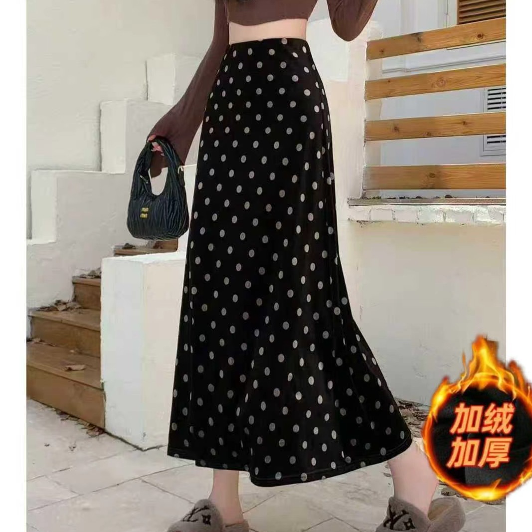 【加绒加厚】【两个裙长】丝绒半身裙女秋冬新款女显瘦a字鱼尾裙