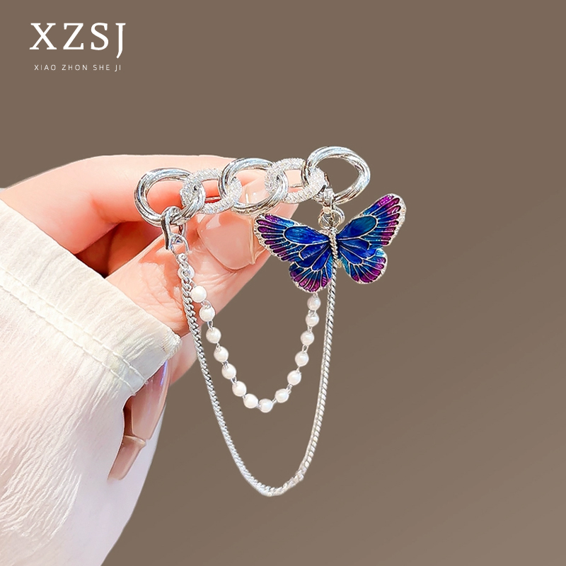 铜锆石胸针 新款流苏珐琅蝴蝶胸花高档轻奢收腰扣可拆卸别针配饰