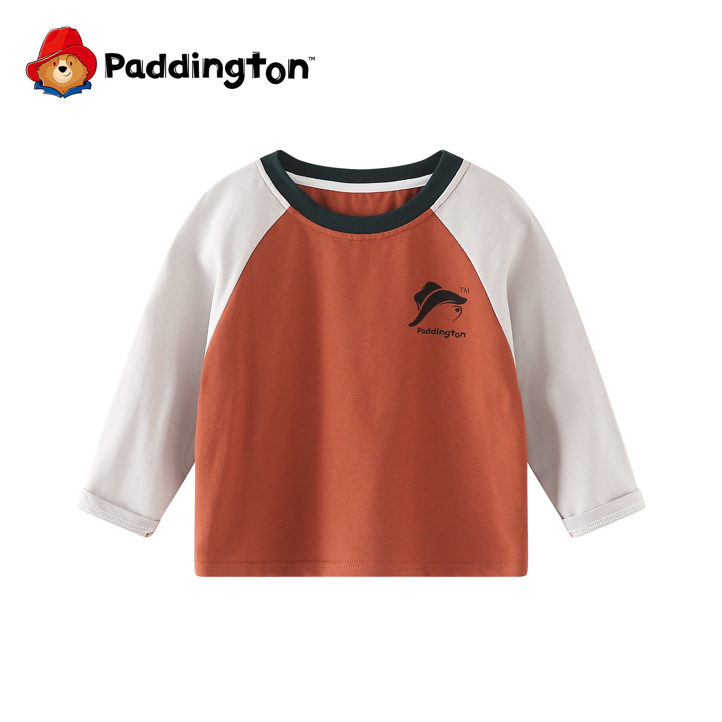 PADDINGTON/帕丁顿熊2025秋童装拼色长袖T恤打底衫男女童宽松内搭