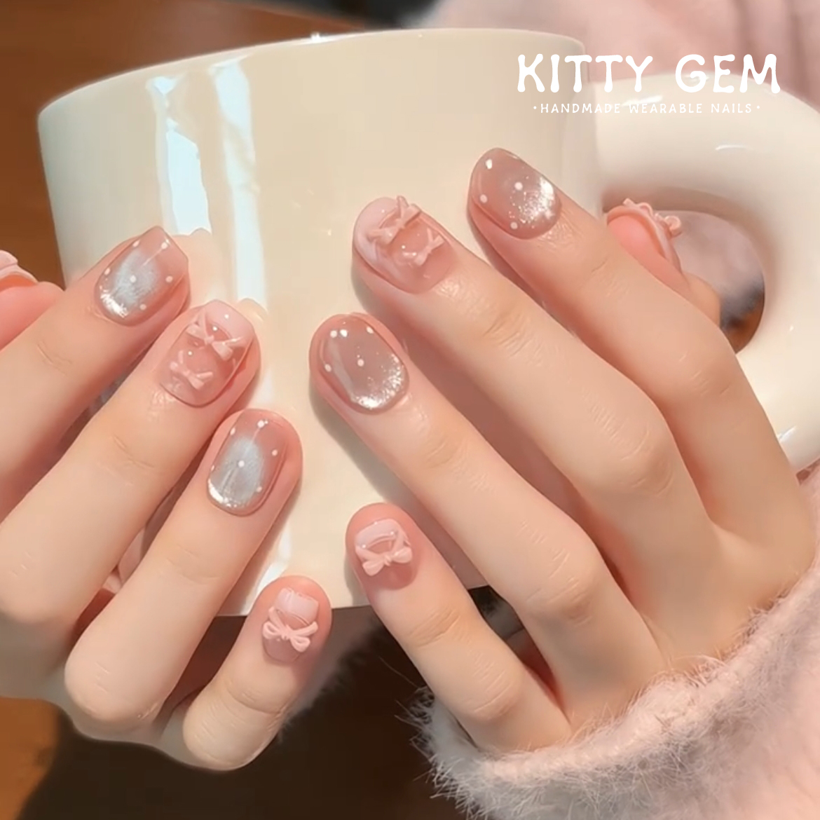 【芭蕾少女】夏日新款美甲穿戴甲气质甜美法式蝴蝶结显白网红指甲贴