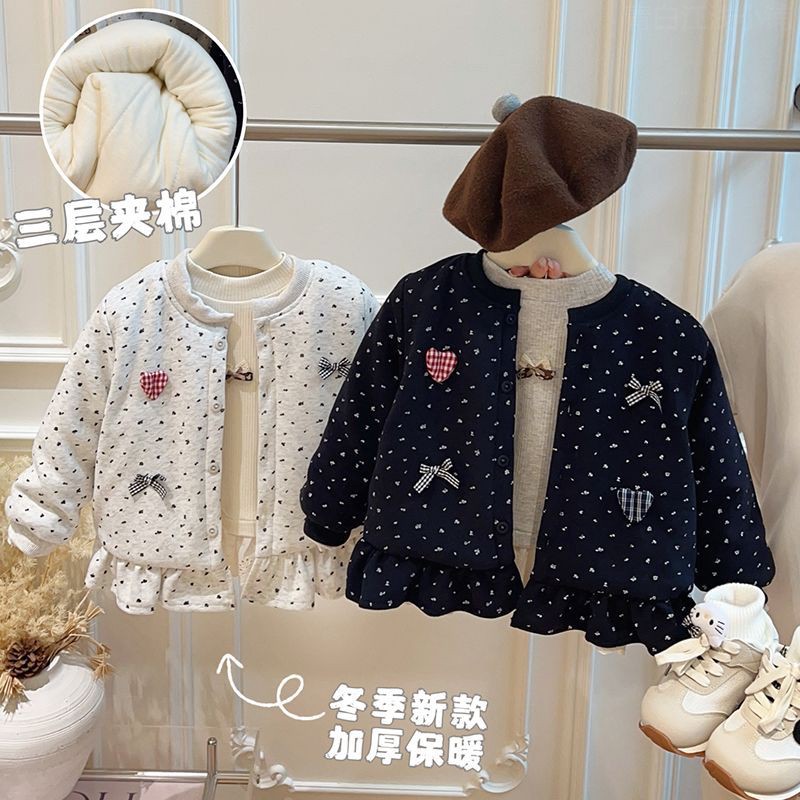 新疆西藏内蒙包邮女小童冬季棉衣2025新款儿童韩版休闲三层夹棉加