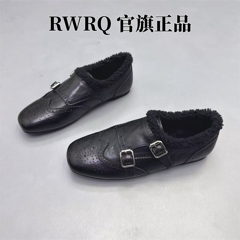 头层牛皮软底加绒小皮鞋女棉鞋2025冬新款复古皮带扣雕花布洛克鞋