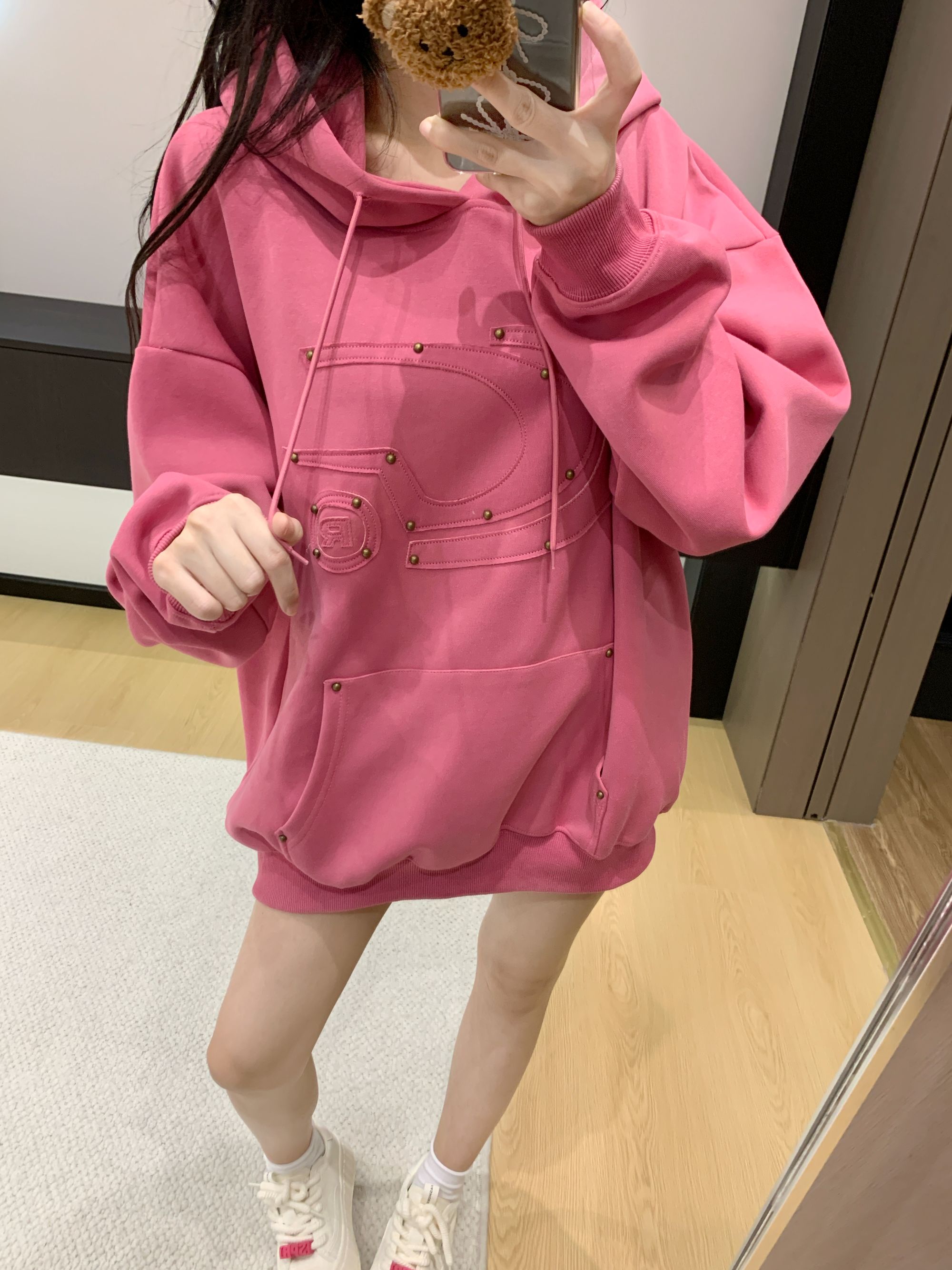 连帽女秋季INS风中长款纯色卫衣常规春秋款休闲秋冬带帽百搭上衣