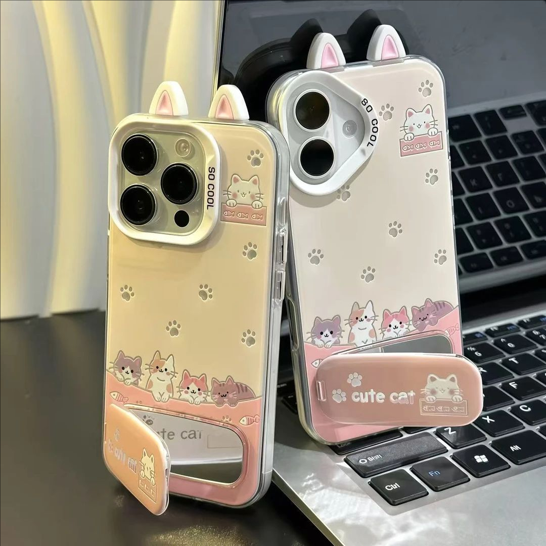 猫咪爪子兔耳朵支架壳适用苹果17/16可爱华为Mate70卡通小米15软