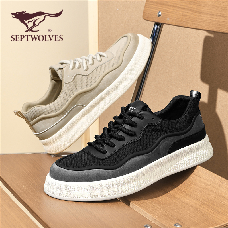 七匹狼正品男鞋秋季透气潮流男士鞋子网面轻便休闲鞋厚底运动板鞋