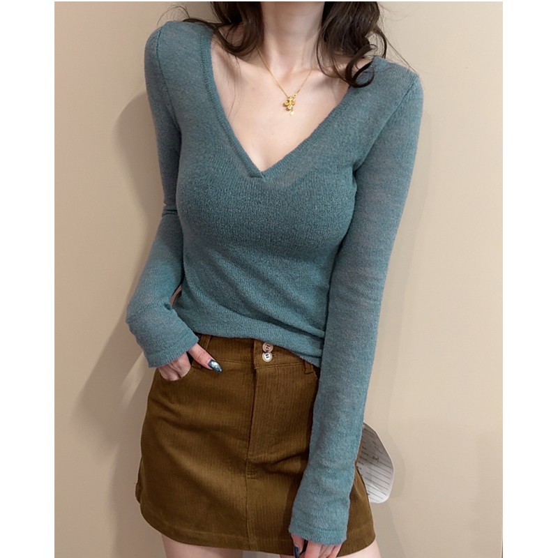 迪士意V领轻薄自发热长袖修身秋冬打底衫长袖修身显瘦