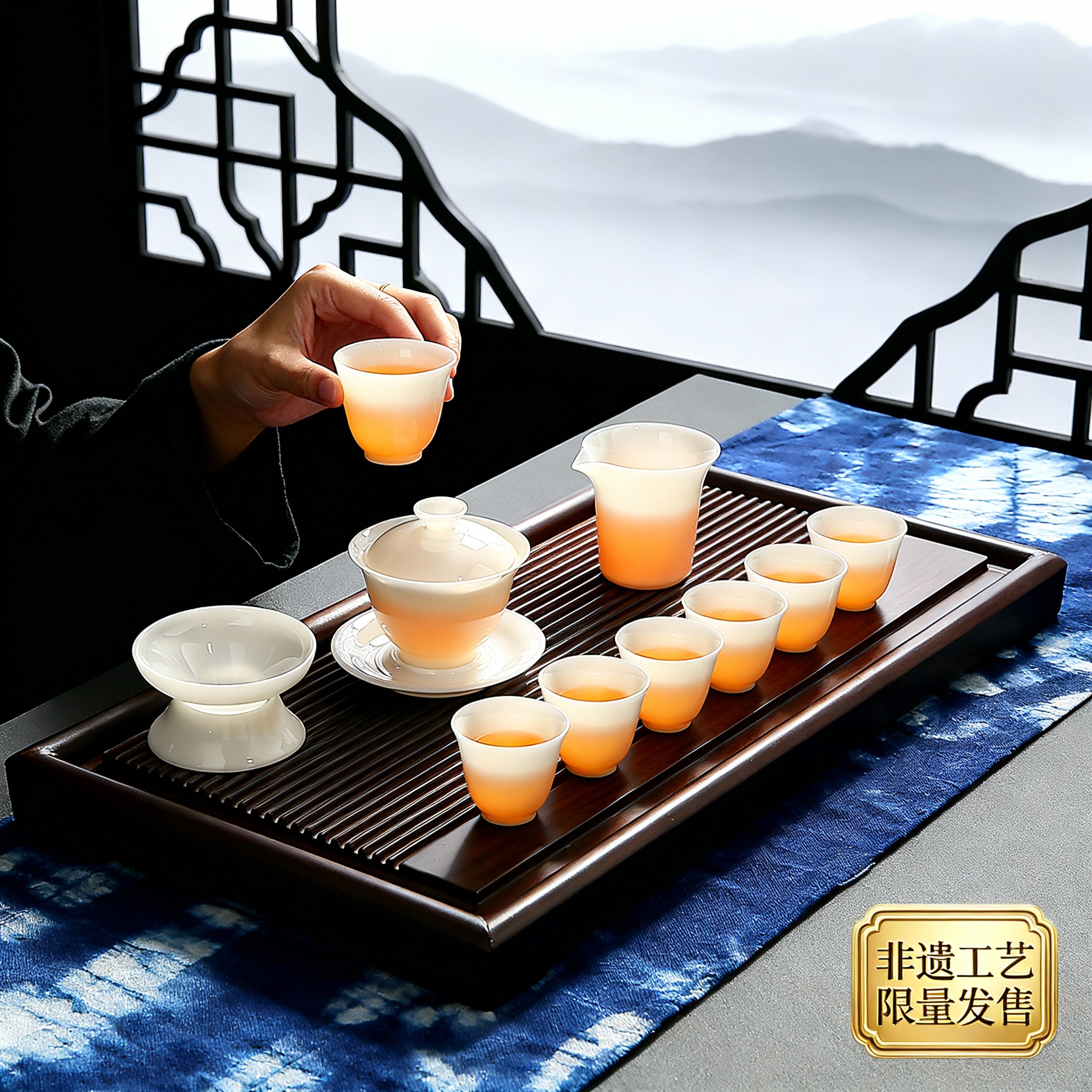 2025新款高冰璞玉瓷功夫茶具套装家用轻奢高档陶瓷中式盖碗茶杯