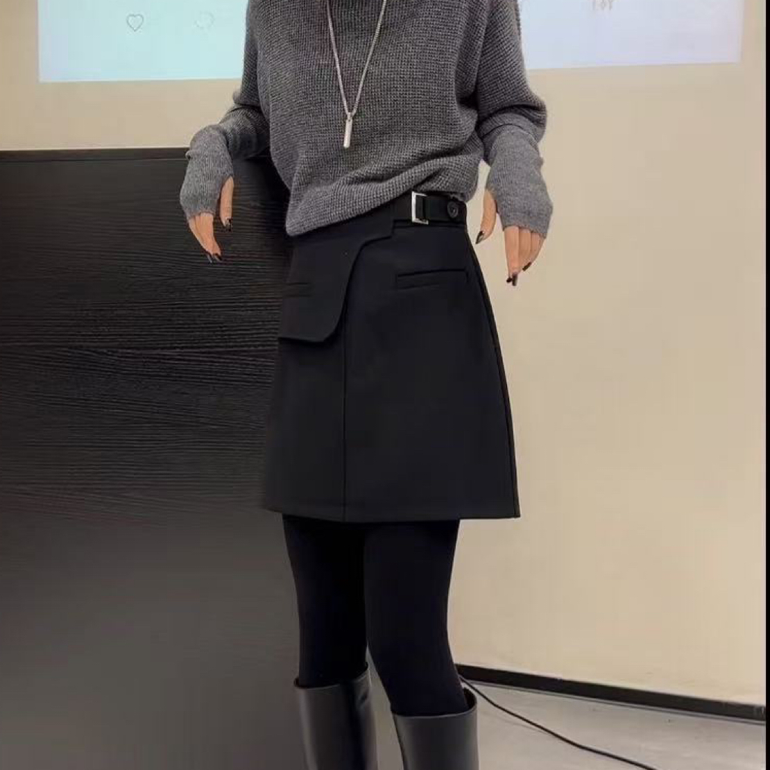856设计感显瘦通勤腰钳子黑色厚西服短裙06