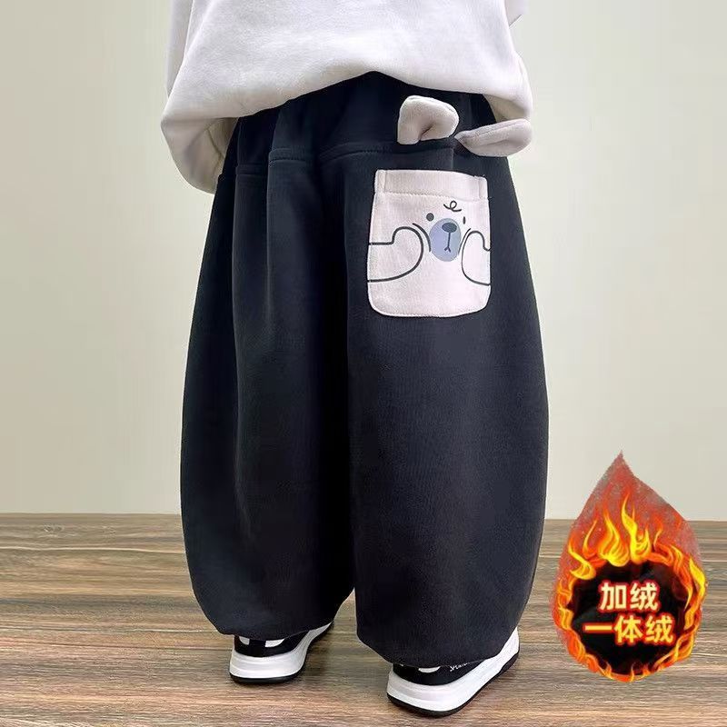 儿童加绒卫裤2025新款男宝运动休闲裤女童秋冬款加绒加厚宽松长裤