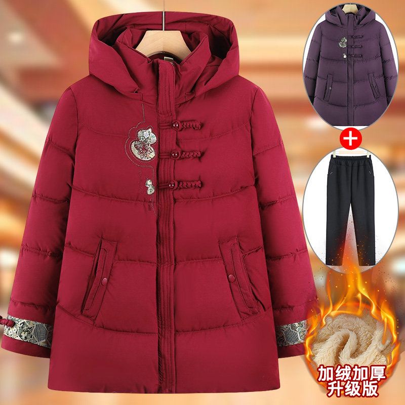 中老年人冬装女棉衣奶奶装加厚棉袄妈妈连帽棉服老人冬天加绒外套