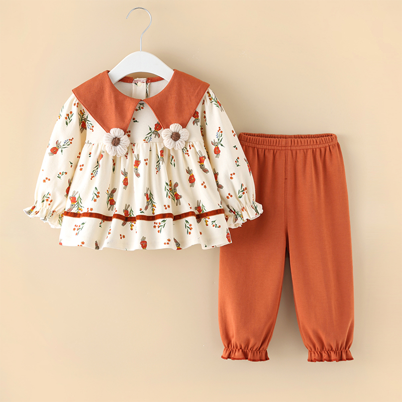 英国MK&DK女童衣服裤子分体两件套装春秋款洋气婴儿纯棉公主童装