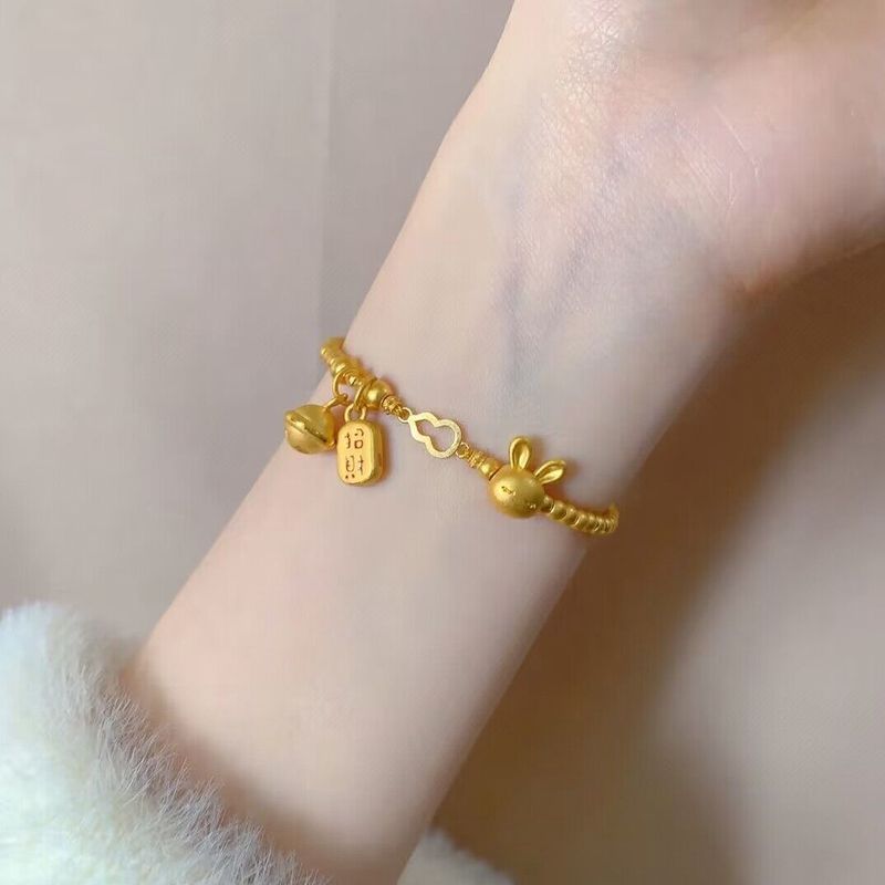 铜合金手链 小兔子手链女满圈招财铃铛本命年生肖手女款手工红绳