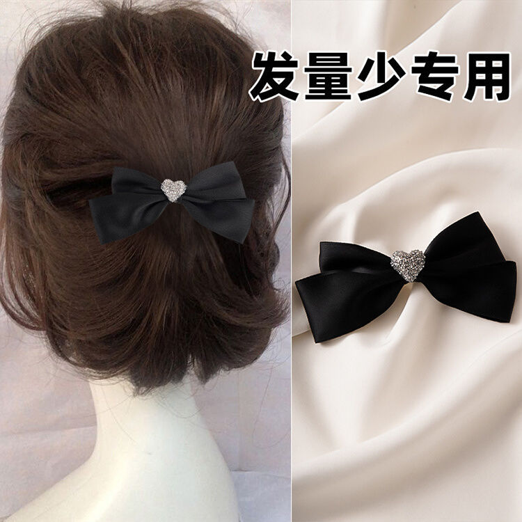 韩式小香风黑色结爱心发夹网红气质百搭顶夹弹簧夹后脑勺半扎
