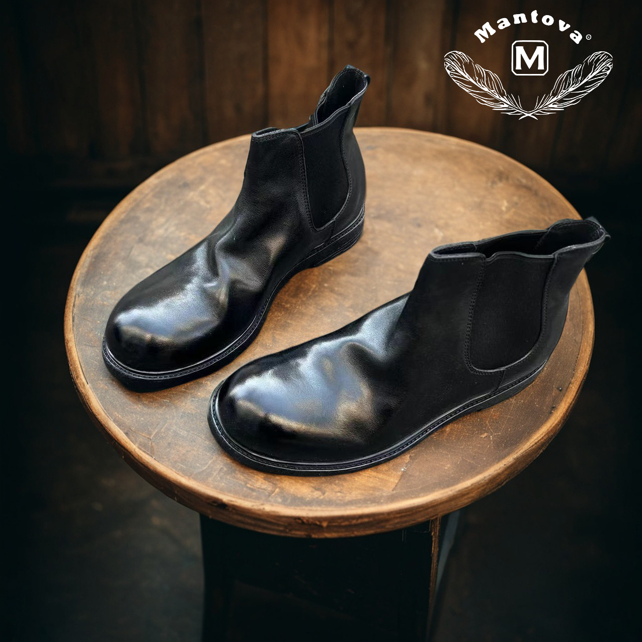 曼托瓦马皮切尔西靴手工女鞋2025年新款马丁靴女复古短筒靴