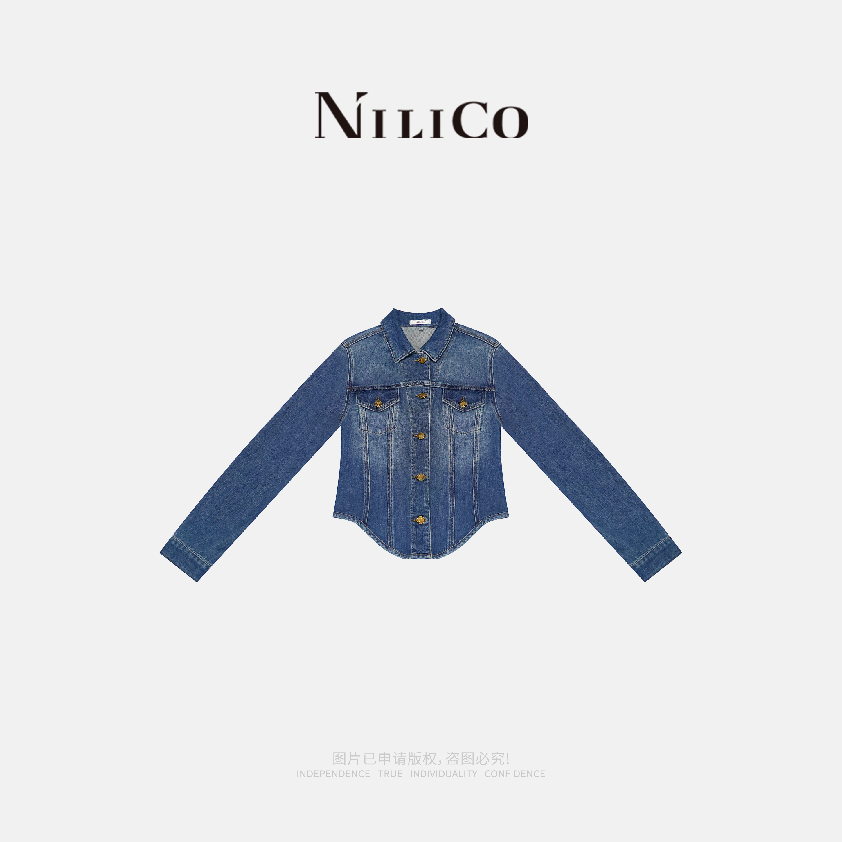 NILICO【自由生长】特色曲线形下摆短款牛仔水洗百搭时尚牛仔外套