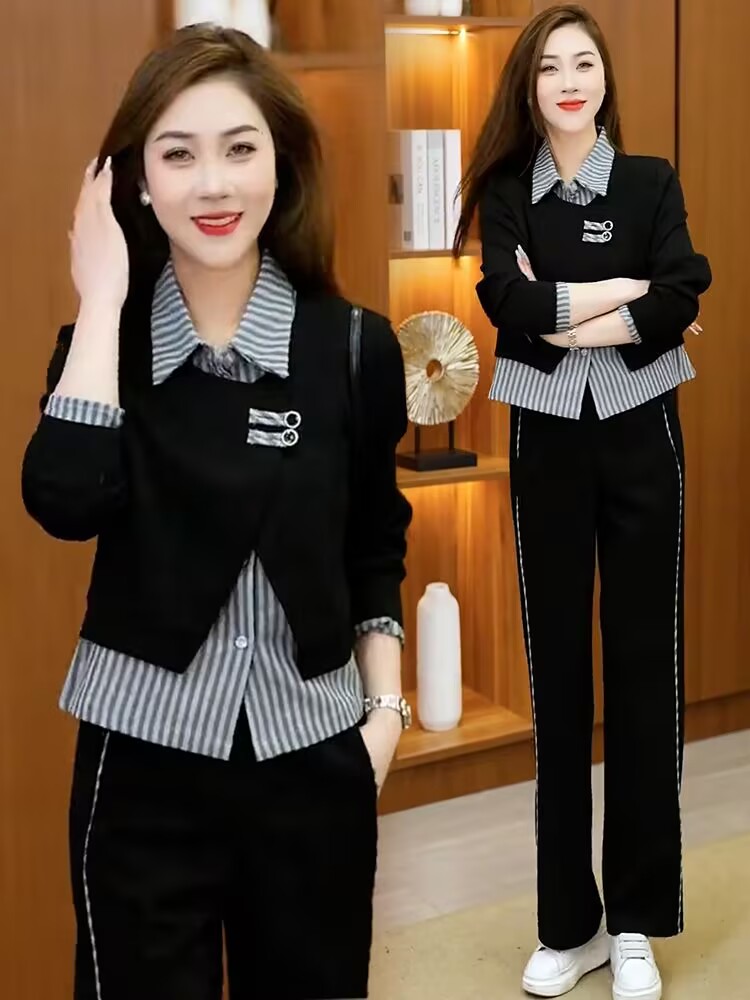 200斤微胖mm休闲套装女士春秋季大码宽松显瘦洋气质妈妈装运动服