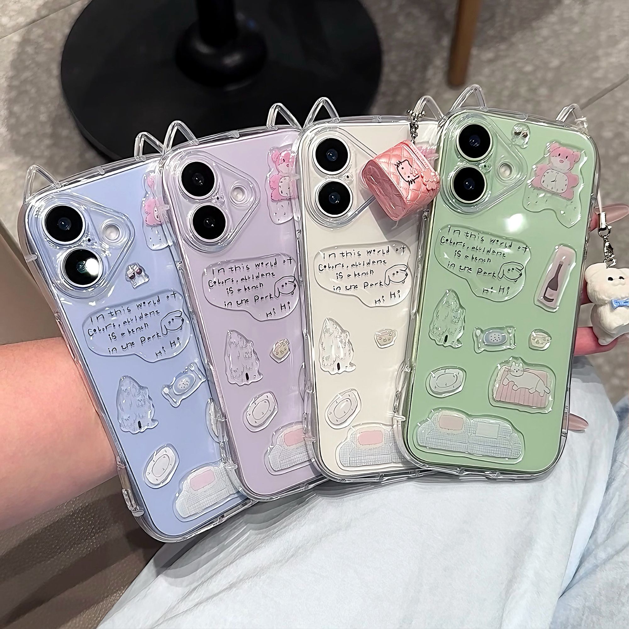 可爱小熊贴纸适用iPhone16苹果17PROMAX猫耳手机壳15/13软14透明