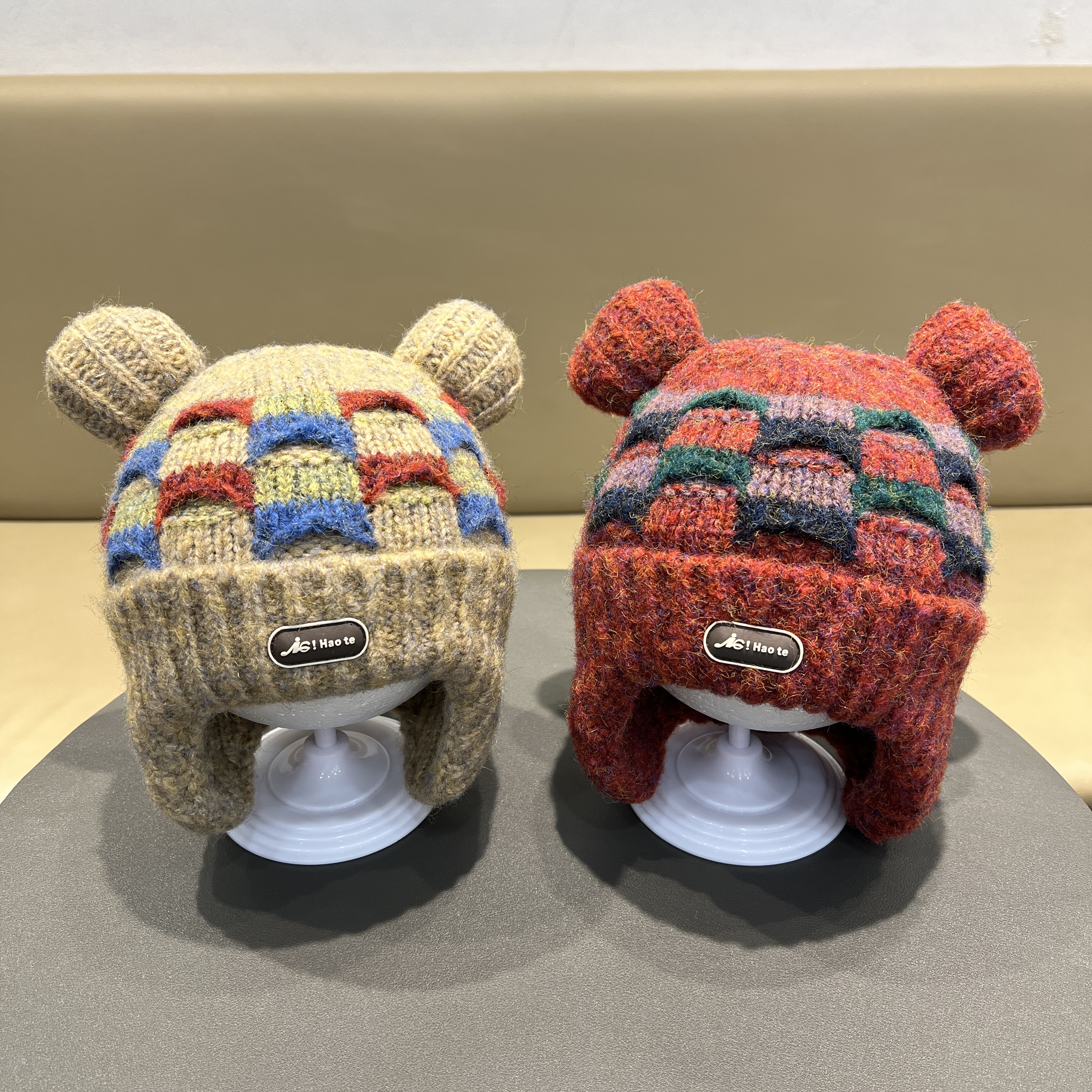 儿童宝宝秋冬保暖毛线帽男孩女孩针织护耳帽加厚撞色户外防风帽子