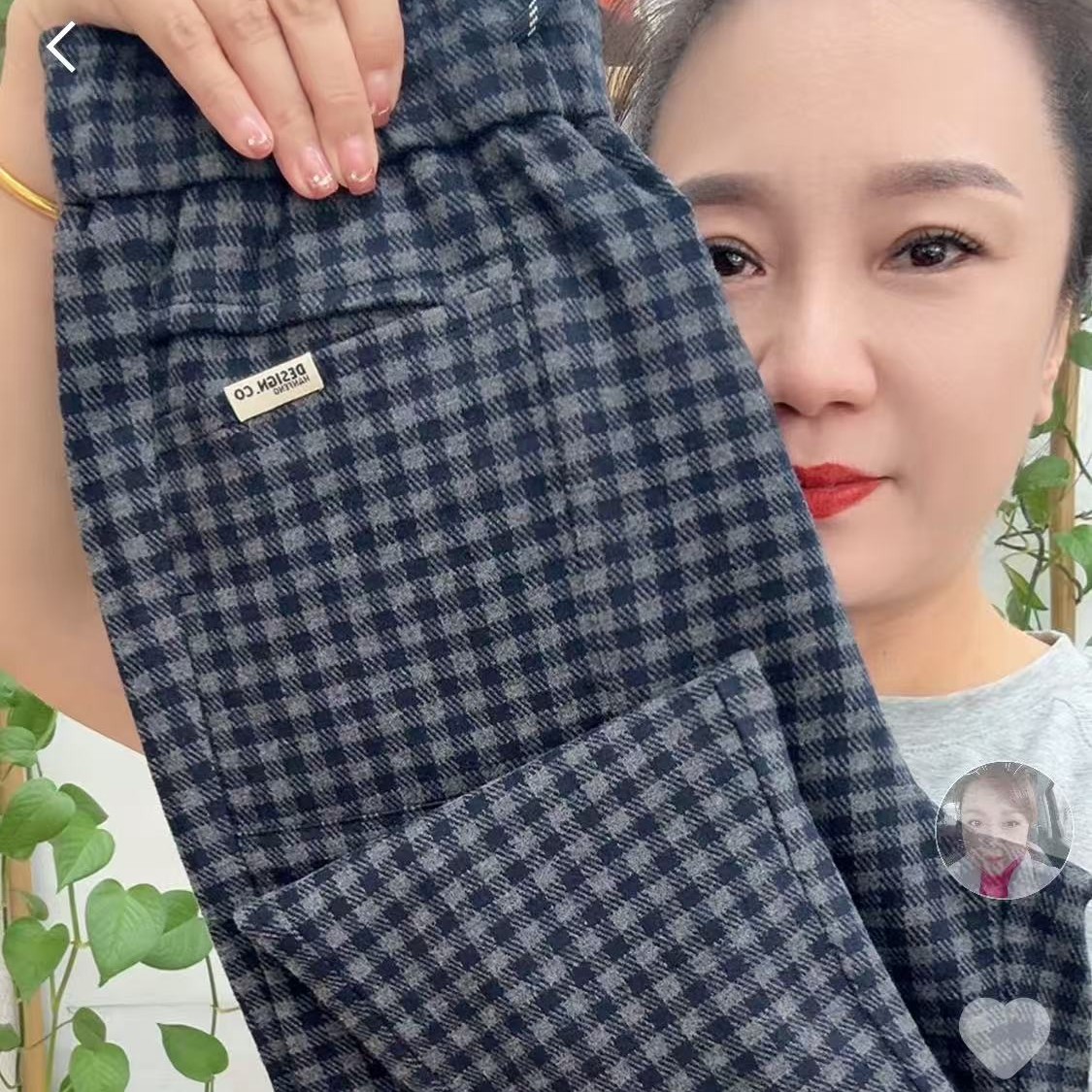 8025款格子休闲女裤裤长95厘米