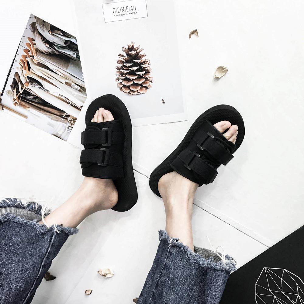 FAVMARTHA潮牌拖鞋男外穿夏季一字拖女魔术贴沙滩鞋防滑耐磨凉半