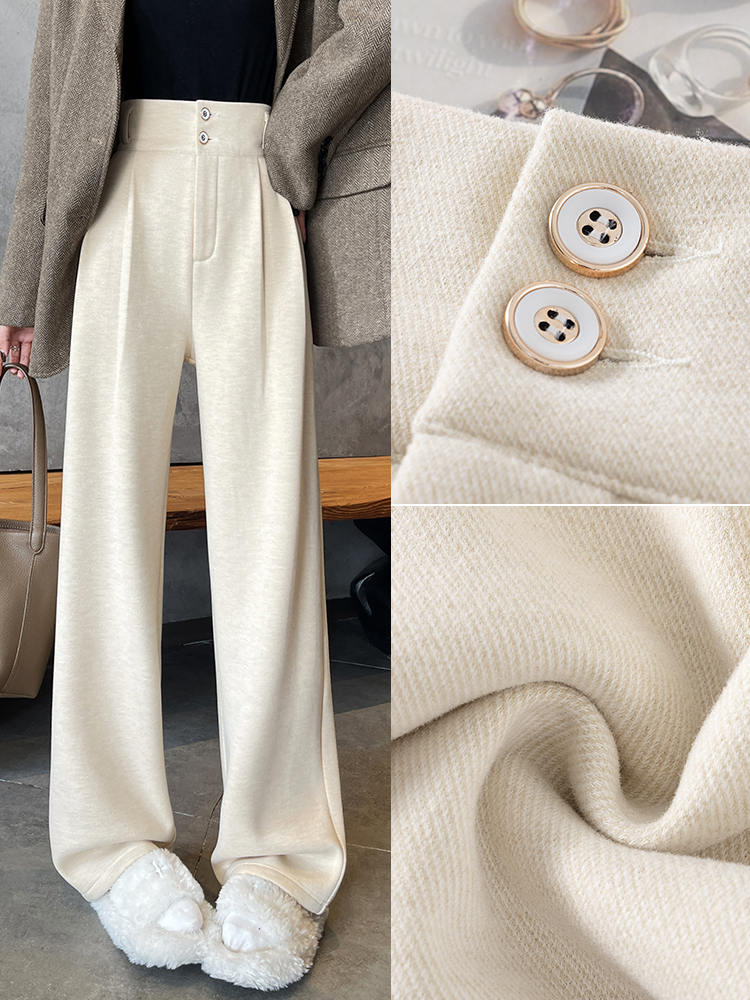 醋酸阔腿裤女2025新款春秋冬季加绒羊毛呢窄版直筒垂感休闲西装裤