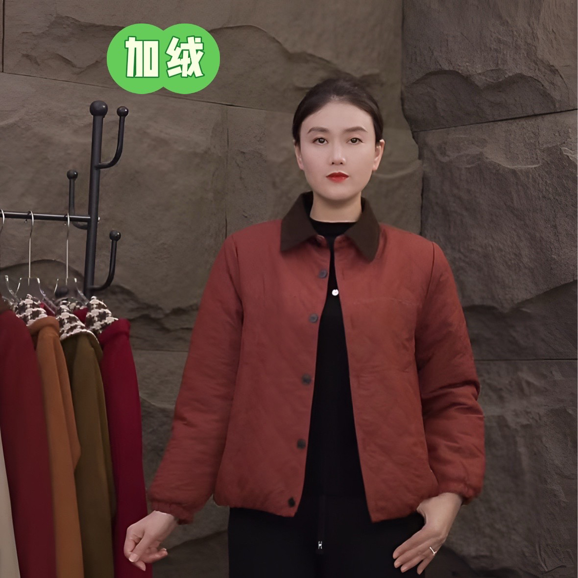 2025冬季气质时尚百搭休闲减龄洋气保暖百搭棱形格外套加绒棉服