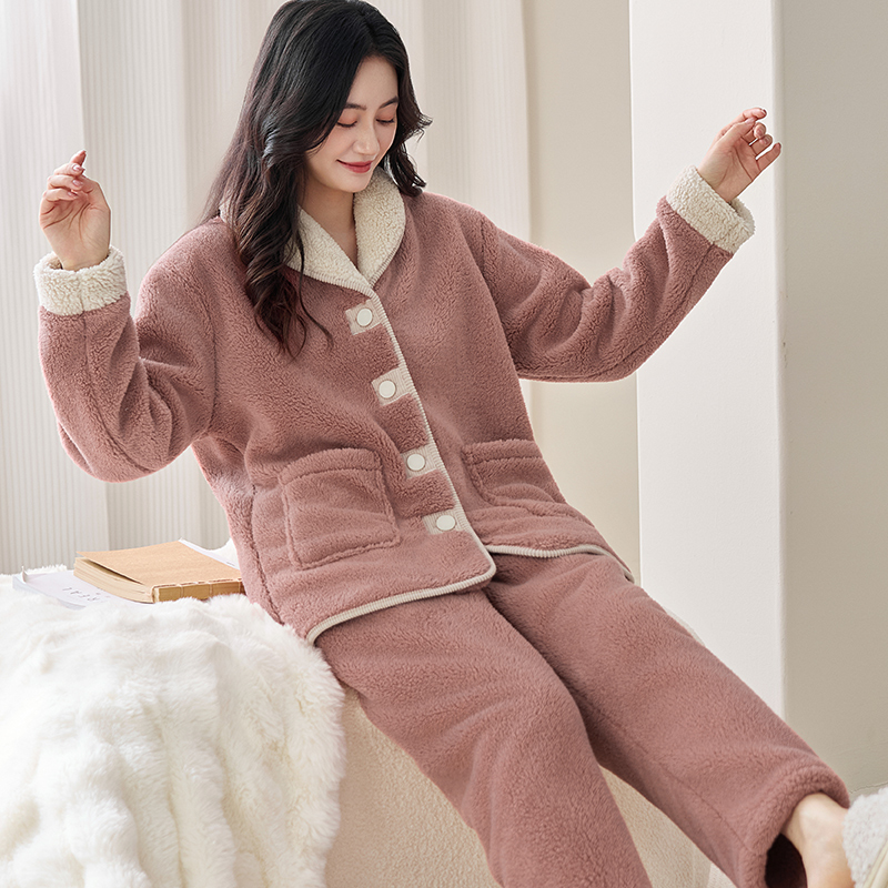 冬季睡衣女秋冬加绒加厚保暖珊瑚绒冬款法兰绒时尚大码家居服套装