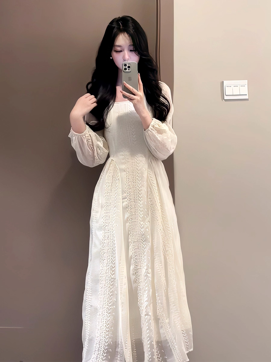 法式温柔风气质淑女白色连衣裙女装2025早秋新款休闲收腰显瘦长裙