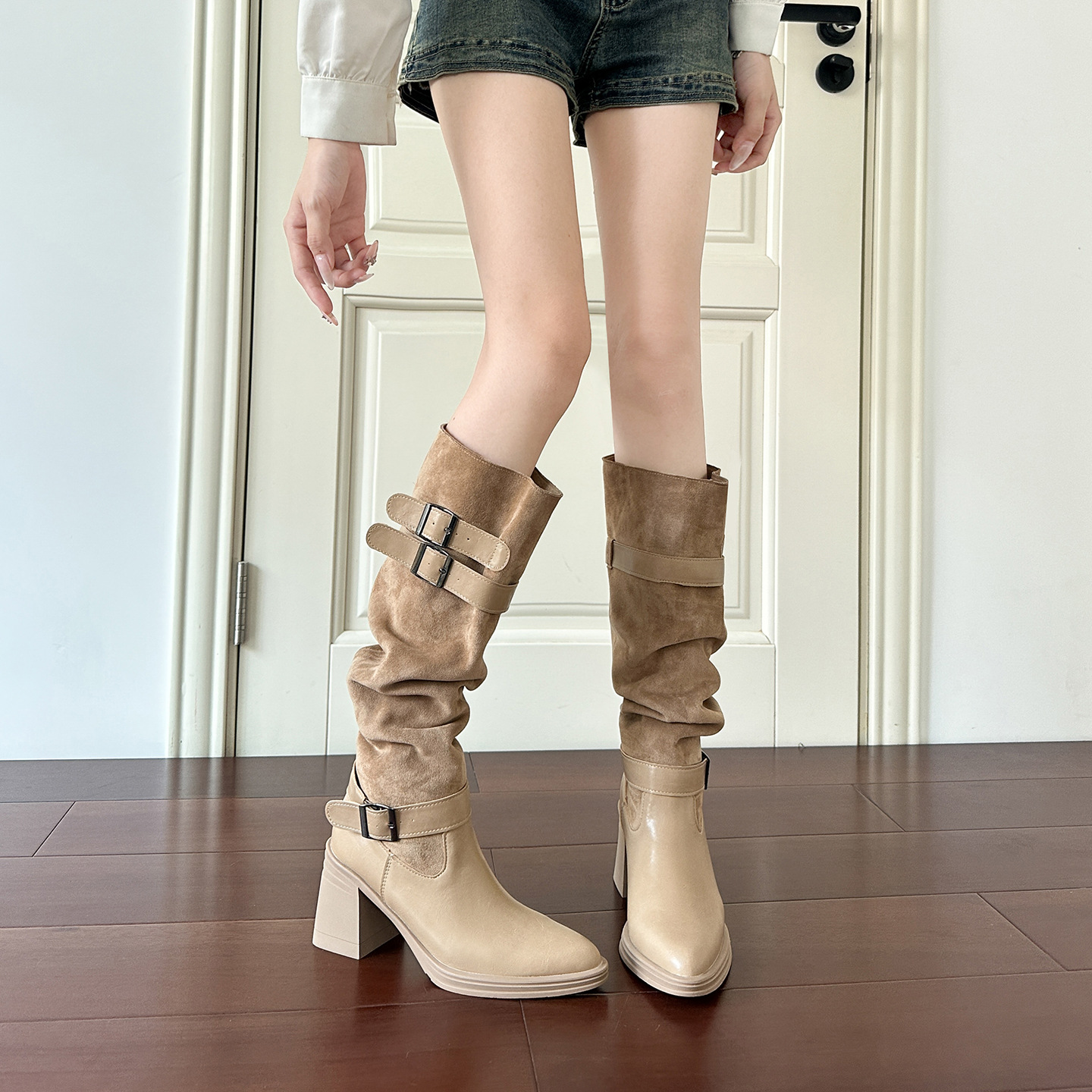 靴子女款2025新款秋季长筒靴美拉德高跟尖头高筒骑士堆堆靴