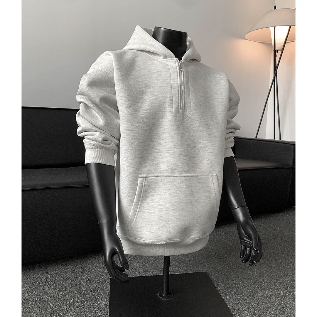 美式重磅纯色拉链连帽卫衣男高级感宽松立挺珠地棉休闲上衣外套潮