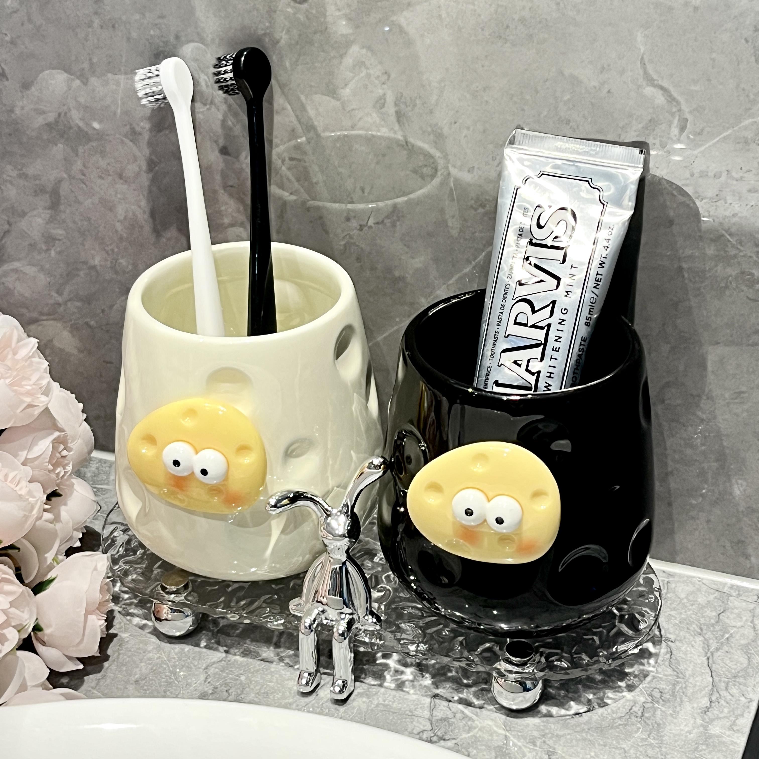 可爱奶酪漱口杯刷牙杯情侣一对高级感陶瓷牙杯洗漱杯套装家用高档