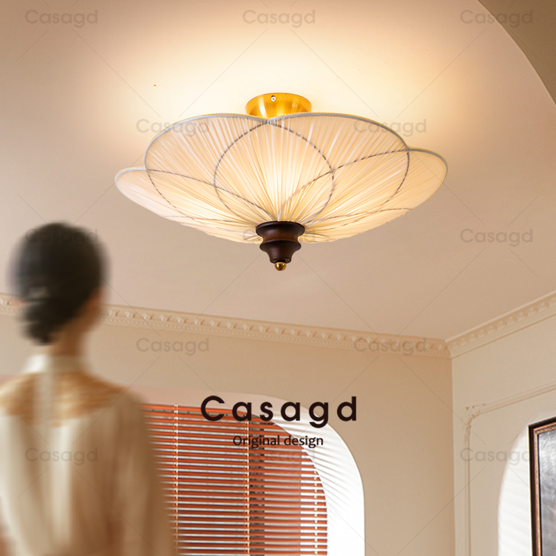 中古风卧室吸顶灯南洋风复古实木梅花状创意个性客厅书房灯casagd