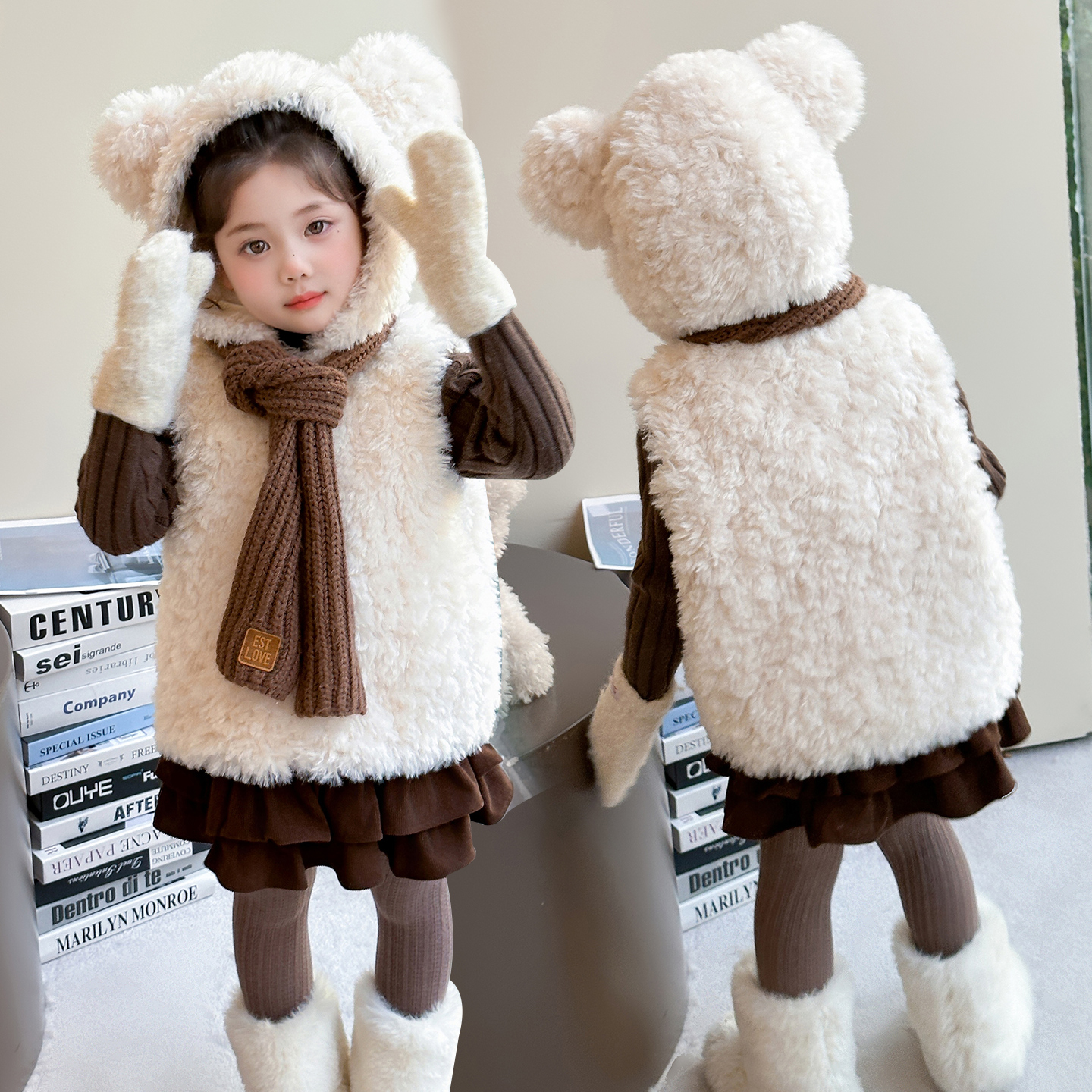 女童马甲外穿秋冬新款宝宝洋气毛毛坎肩保暖背心加绒加厚婴儿上衣