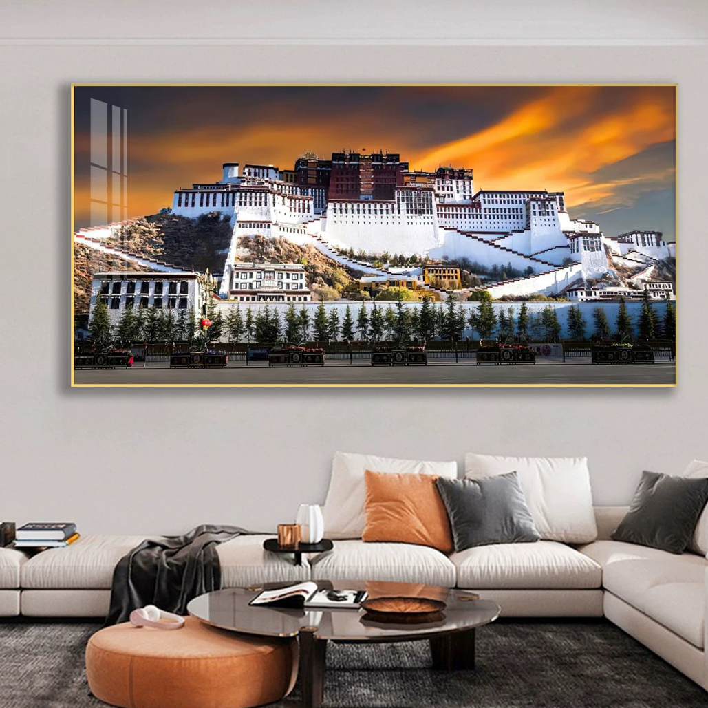 晶瓷画装饰画客厅沙发背景墙挂画西藏布达拉宫民族风冈仁波齐壁画