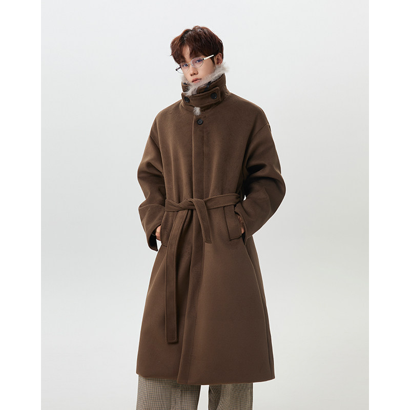 座山雕加棉毛呢大衣韩版宽松中长款可拆卸毛领呢子风衣冬季外套