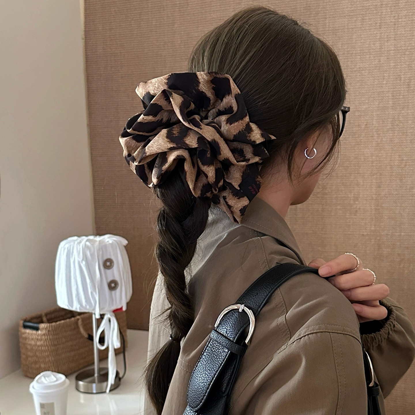 超显饱满！大号多层花边豹纹发圈大肠圈氛围感低马尾扎发皮筋头绳