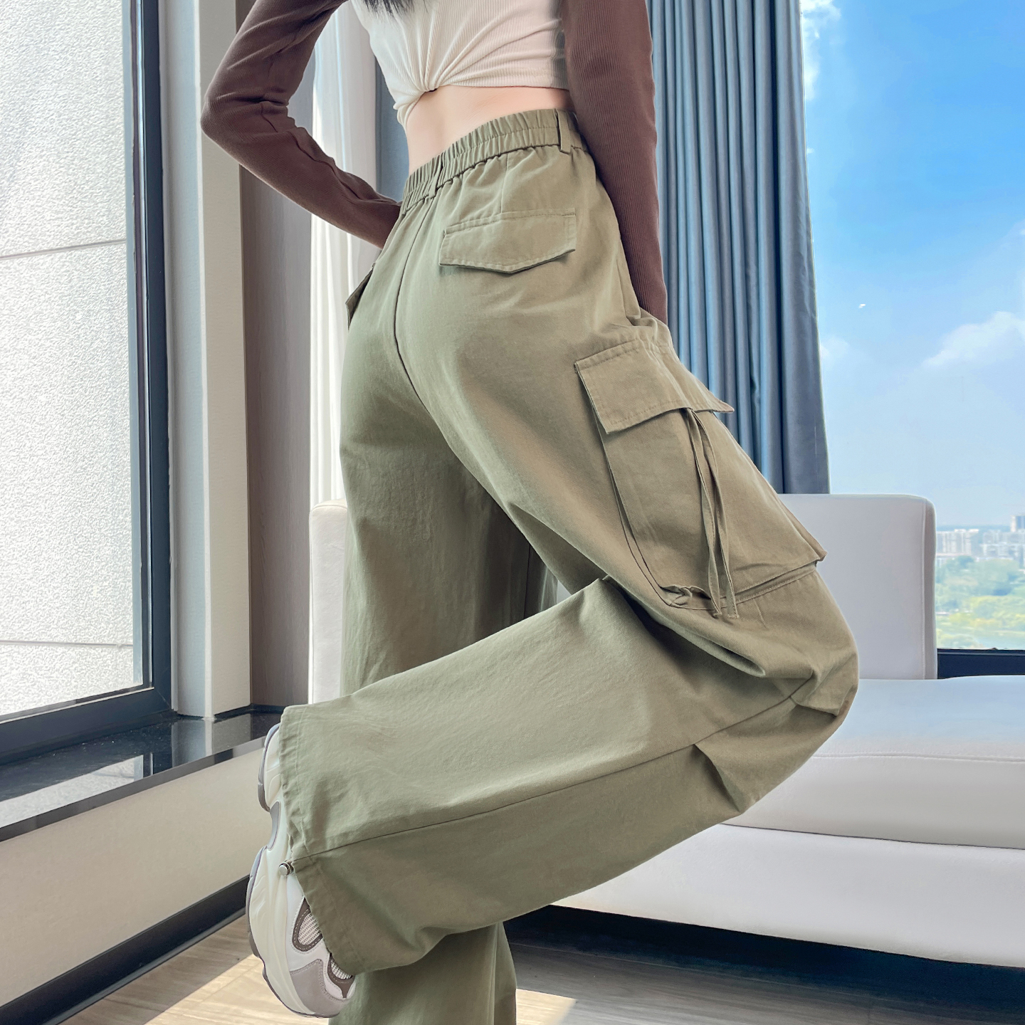 美式工装裤女秋季2025新款高腰显瘦酷飒风运动登山裤束脚阔腿裤子