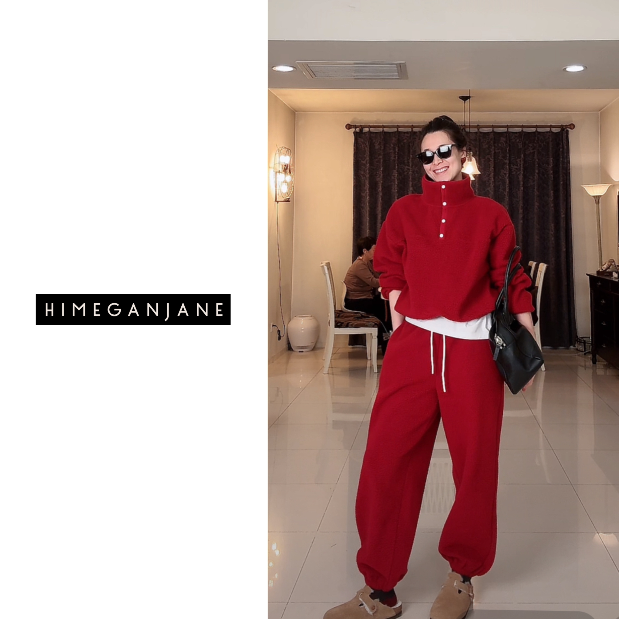 HIMEGANJANE 温暖套装 软糯摇粒绒超保暖卫衣长裤两件套 SF-0266