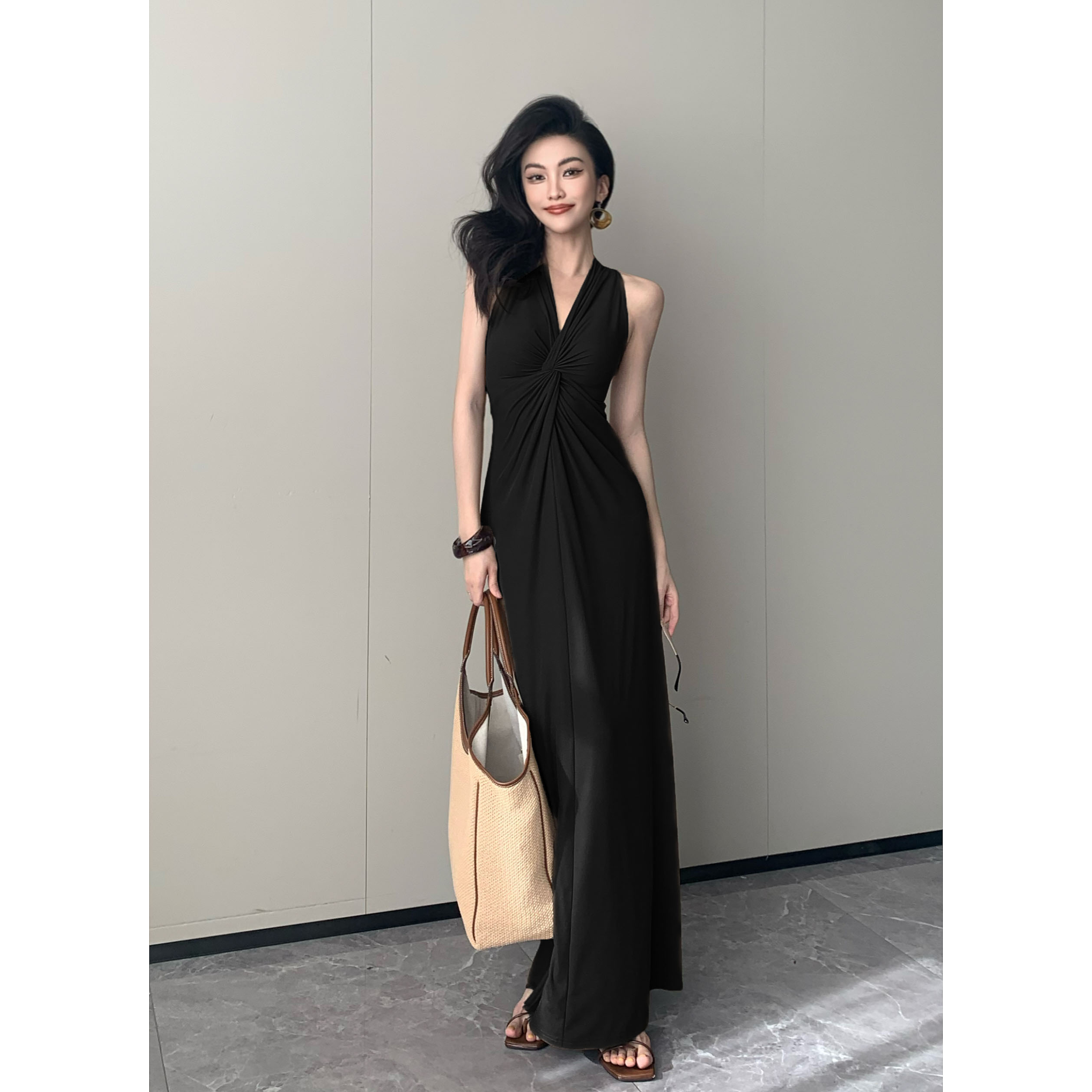 JIJINQI气质显瘦小众无袖连衣裙夏扭结设计感连衣裙女JC06LZPT160