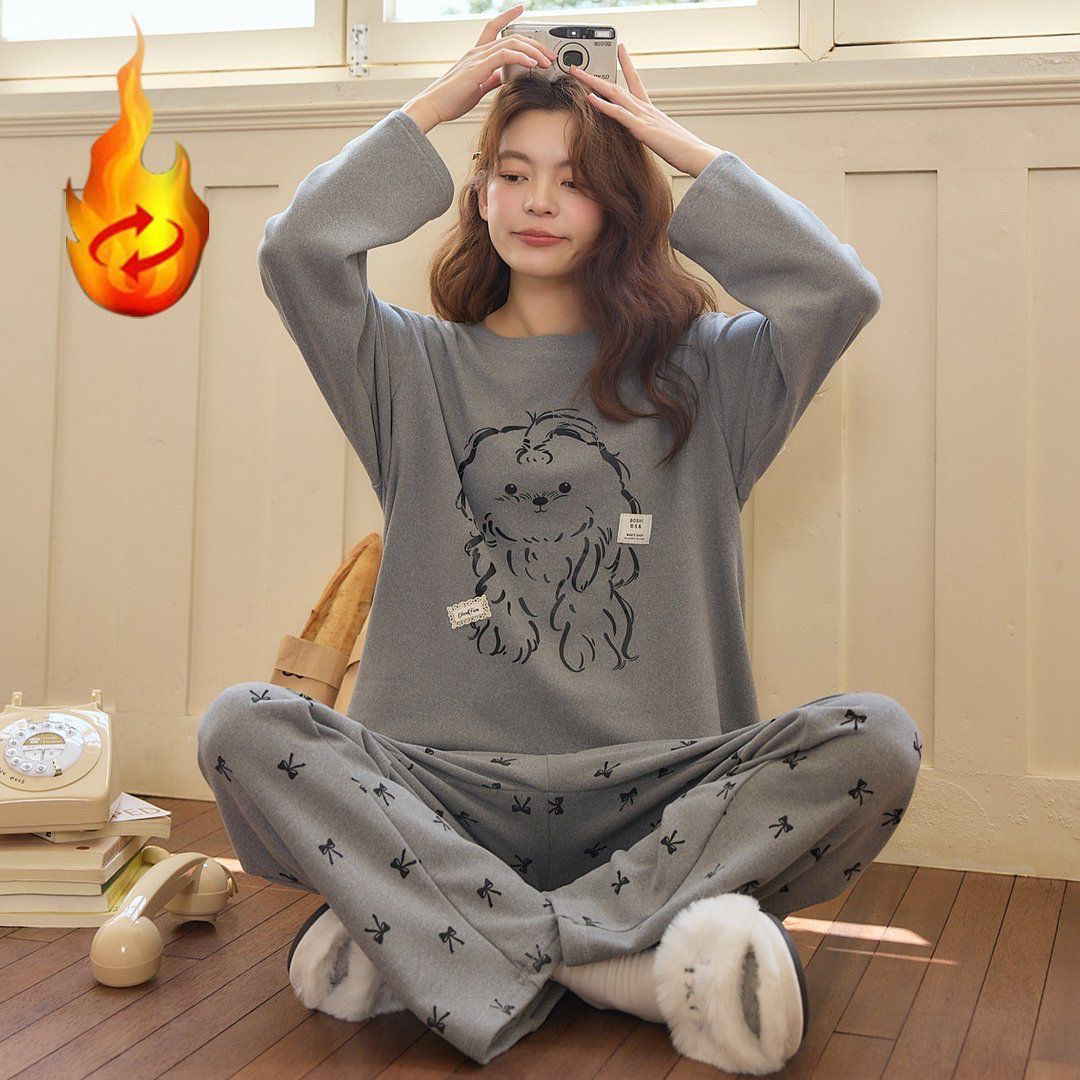 7762秋冬季羊绒女士睡衣保暖长袖套装女士家居服女士保暖睡衣